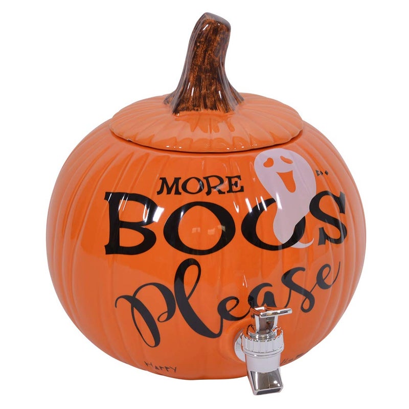 Mark Feldstein & Associates More Boos Please Pumpkin Orange 11 x 11 Glossy Ceramic Halloween Drink Dispenser - Image 1